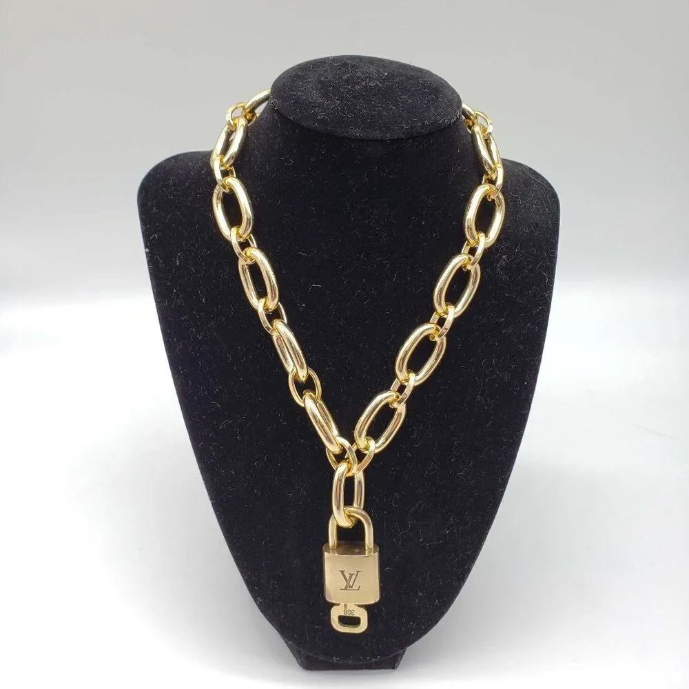Authentic Louis Vuitton Lock and Key Gold Color with Gold Plated Chain Necklace